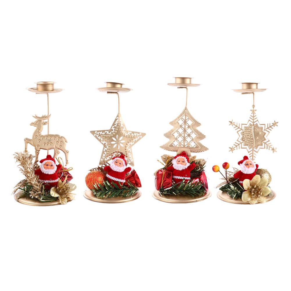 Desktop Table Decoration Metal Santa Claus Snowflake Star Candlestick Stand Candle Holder Candle Pillar Christmas Ornament