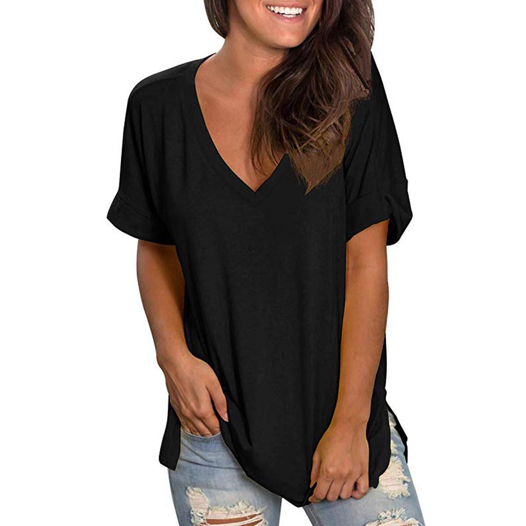 Satın alın Women Summer V Neck Short Sleeve Shirt Casual Tunic Tops ...