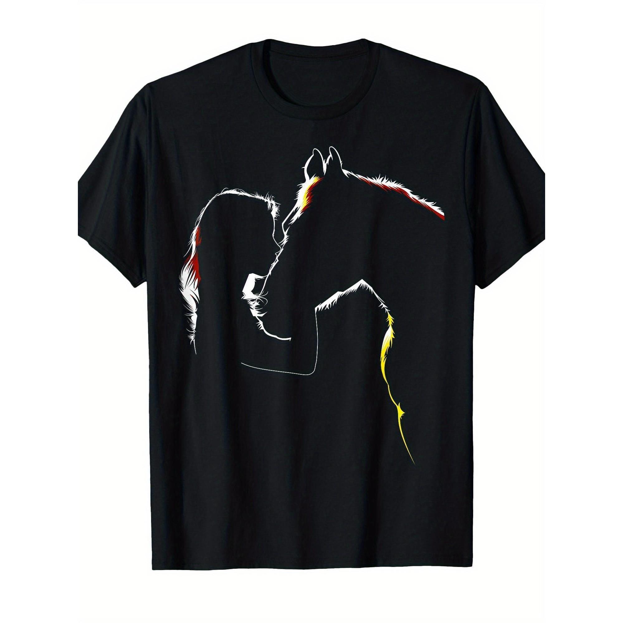 

Horse and Girl Silhouette Graphic T-Shirt Women Breathable Crew Neck Tee for Western Style Outdoors - Men s Summer Cotton Gra... S разноцветный