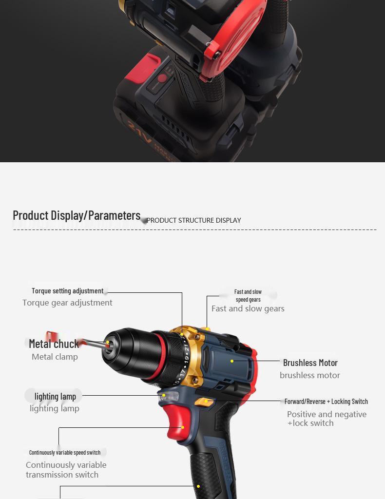 Cross 21V Lithium Battery Hand Drill Screwdriver - Multifunctional Electric Impact Tool