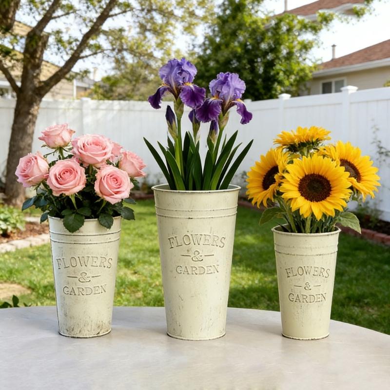 Galvanized Flower Bucket Rustics Tin Metal Vases for Flower Farmhouse Decorative Flower Bucket Vases Tin Flower Holders