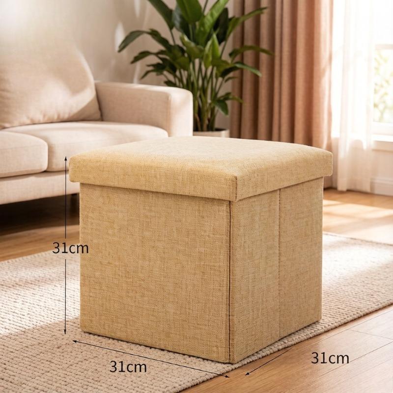 Multi-functional Solid Color Linen Folding Storage Stool, Home Shoe Storage Bench for Living Room & Entryway