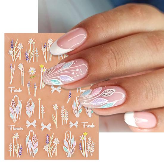 Nail Stickers Self Adhesive DIY Nails Art Supplies 5D Double Color Love Heart Embossed Flowers Manicure