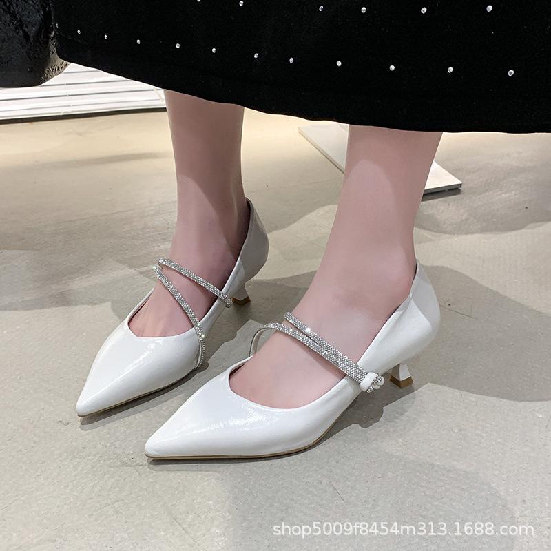 

Модные французские туфли-лодочки с темпераментными стразами для женщин, черные, с острым носком, на тонком каблуке, неглубокие туфли на высоком каблуке, роскошные Zapatos De Mujer 35