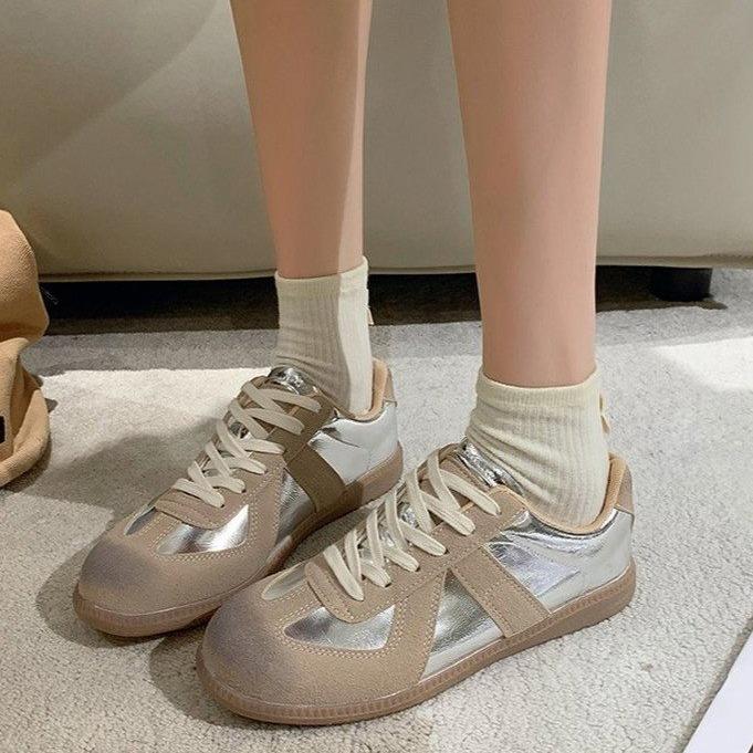 Cowhide Version Retro Polish Silver Women's New Versatile Lace-up Single Shoes Sports Casual Flat Bottom