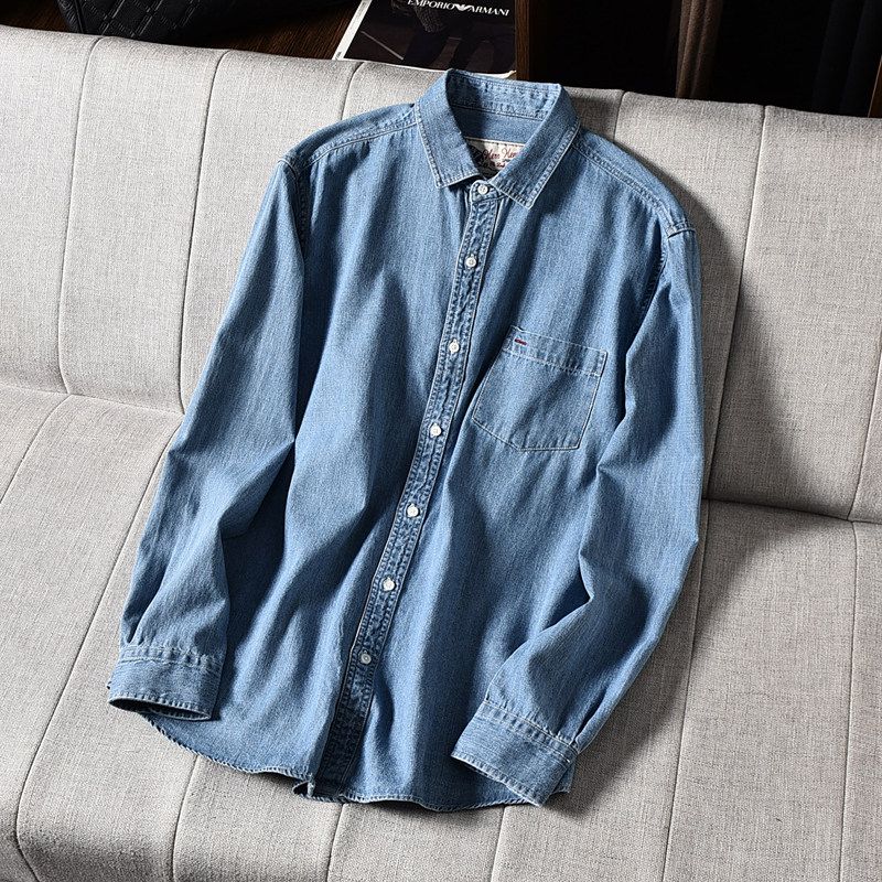Heavy Washed Cotton Solid Fabric Export Fashion Export Tail Goods Men Casual Plus Size Denim Shirt Jacket
