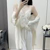 Golden velvet pure lace lace pajamas women's autumn and winter thick nightgown suspender trousers three-piece set loungewear