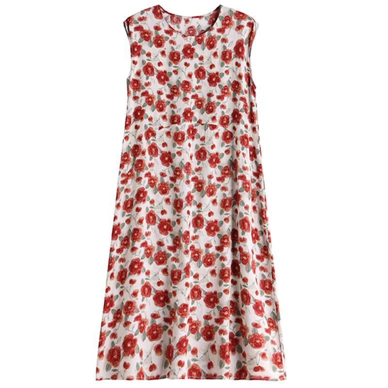 Robes Décontractées pour Femmes Été Vêtements Vintage Grande Taille Sans Manches Ample Robe Longue