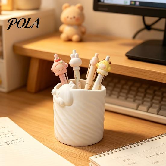 Pen Holder 3D Printed Holder, Cat Shape Large Capacity Hollow Barrel Desk Organizer for Pencils Gel Pens Makeup Brushes, Cute Girlish Decor