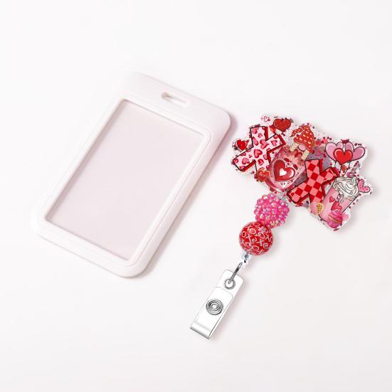 Gör-det-själv Pärlförsedd Märkeshållare Alla hjärtans dag Märkesklämma Justerbar Utfällbar Snodd för Nycklar ID-kort Kreativ Gåva för Par Vänner