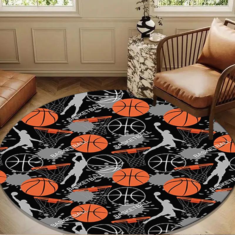 Basketball Pattern Background Round Rug for Livingroom,Bedroom, Palyroom, Chair Rug, Area Rug, Circle Carpet, Large Size Fan Christmas Gift