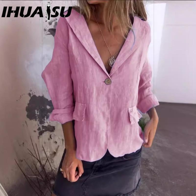 IHUASU Dame Vintage Casual rutenettprint Høst Vinter Langermet POLO Hals Jakker & Kåper