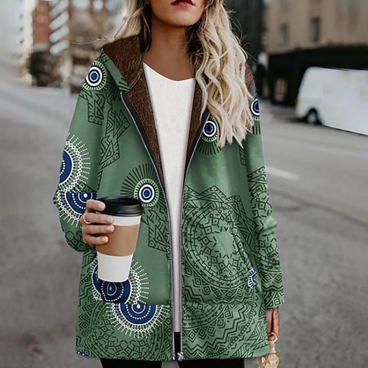 

Зимнее теплое женское повседневное ретро-пальто с капюшоном, принтом, карманами, на молнии, большого размера, утолщенная верхняя одежда 5XL зелёный