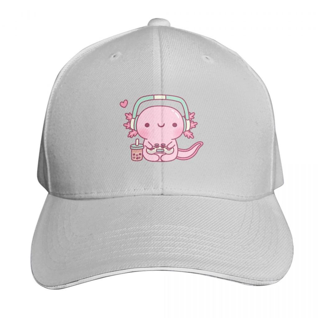 Cute Axolotl Playing Video Games Gamer Funny Baseball Cap New In The Hat Rave Luxury Cap Custom Hat Womens Beach Visor Unisexs