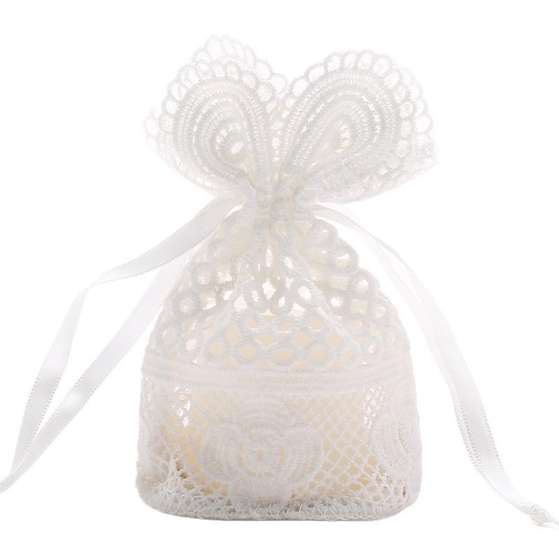 10x14CM White Lace Jewelry Storage Bag with Round Bottom and Drawstring