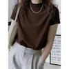 New semi-turtleneck shoulder pure cotton polished short-sleeved t-shirt women's Korean version fashionable versatile foreign style white top