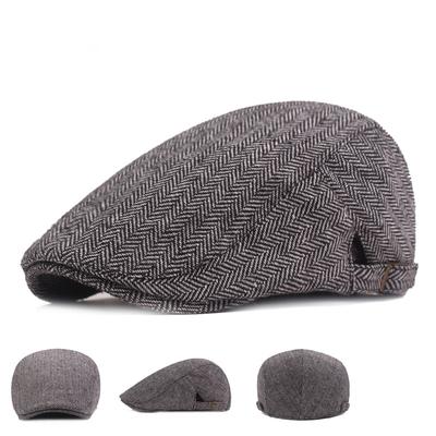Newsboy Cap Men Spring Autumn Vintage Herringbone Casual Stripe Berets Gatsby Flat Hat Peaked Cap Adjustable