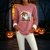 Women's Lined Long Sleeve Neck Halloween Print Top