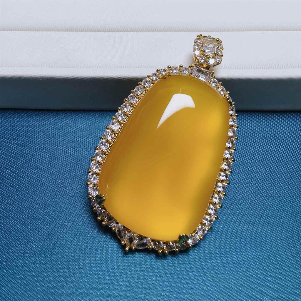 Natural Lucky Pendant National Style Chalcedony Pendant Beeswax Yellow Agate Jade Sweater Chain Peace Buckle Necklace