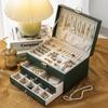 Classic Leather Jewelry Box With Multiple Layers For Elegant Storage Of Earrings Rings And Necklaces