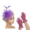 Wedding Fascinator Hat Cocktail Tea Party Headband Feather Headpiece & Gloves Set  for Women Girls