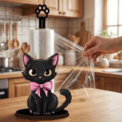Cute Bow Kitty Kitchen Towel Rack Wooden Base Roll Paper Standing Rack  Parties