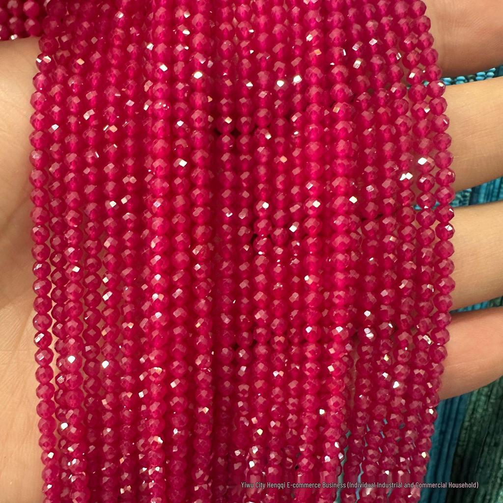 Lab-Grown Ruby Red Corundum Round Faceted Beads, Smooth Surface, Semi-Finished Gemstone for Beading