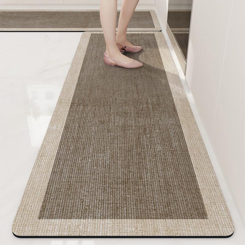 Kitchen Floor Mat Anti-Slip Oil-Proof Carpet Pvc Leather Waterproof Foot Mats Long Rug Brown Beige Home Decoration Rugs