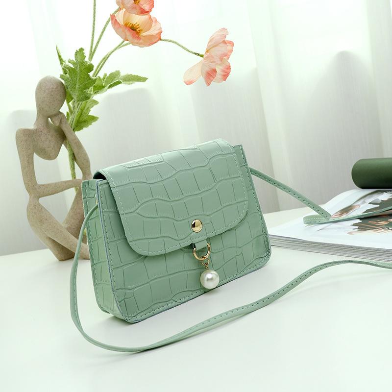 Women's Bag New Stone Pattern Hanging Pearl Simple Small Square Bag Casual Mobile Phone Bag Small Bag Gift Bag