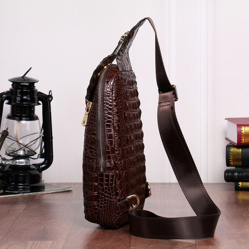 New Crocodile Patterned Men's Chest Bag Korean Version Casual Single Shoulder Diagonal Cross Genuine Leather
