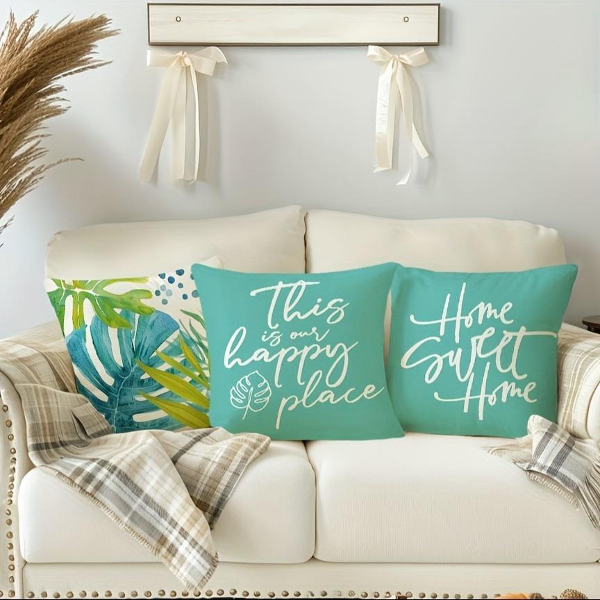 Tropical Plant Leaf Pattern Printed Pillowcase, SWEET HOME Design, Room Decoration Cushion Cover Living Room Sofa Cushion Cover