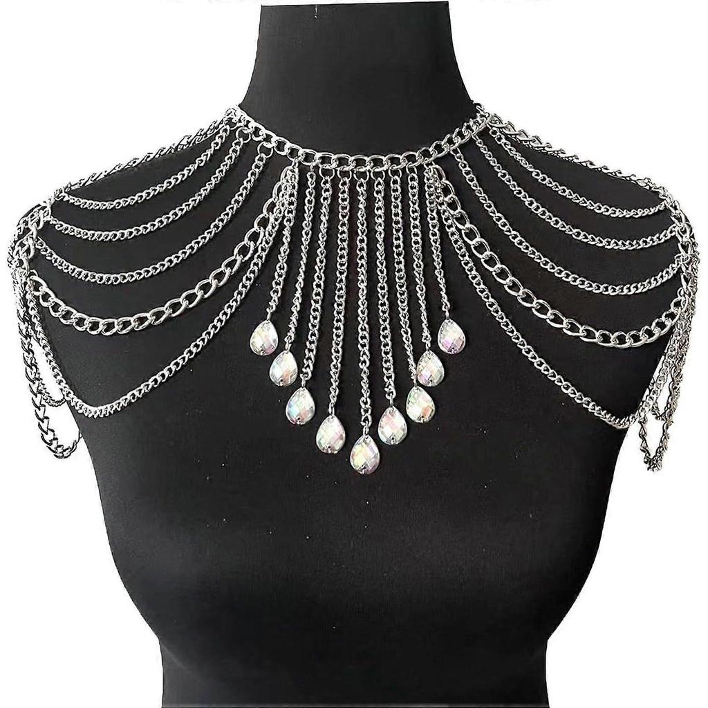 Punk Metal Shoulder Chain Necklace Jewelry Y Crystal Tassel Arm Chain Bridal