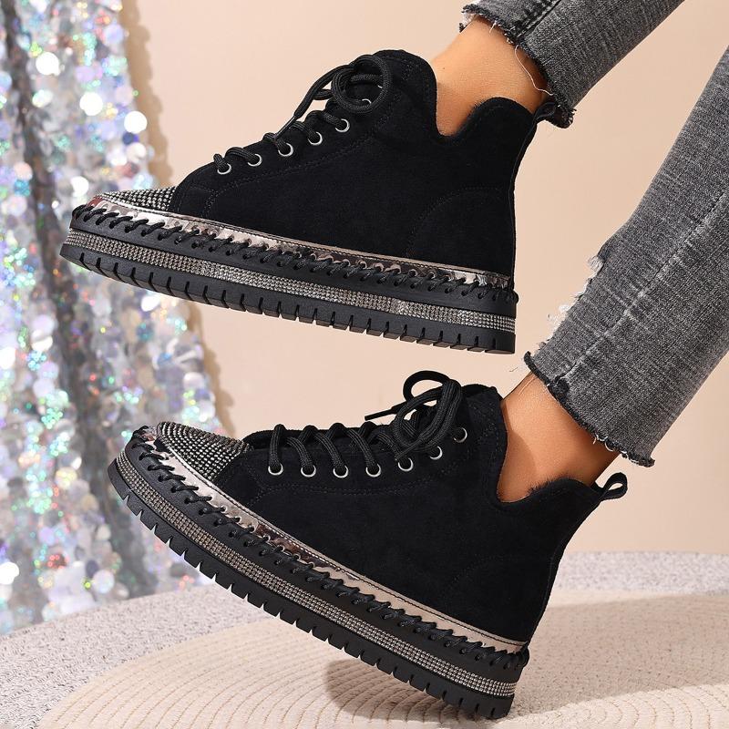 Muffin Lace-up Warm Cotton Shoes 2025 Winter New Platform Size Rhinestone Snow Boots for Women