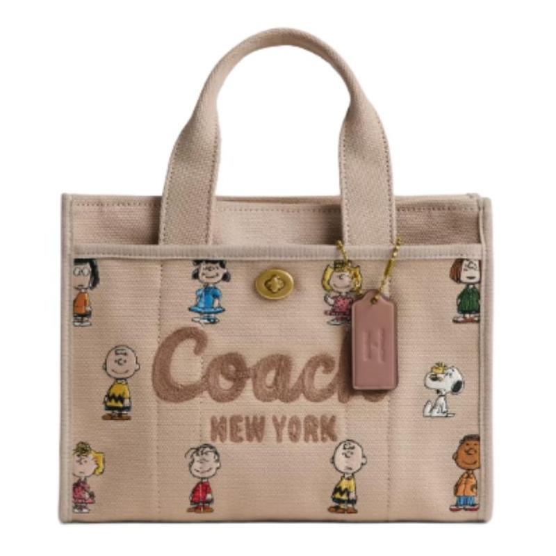 

COACH handbag PEANUTS Snoopy joint model FRIENDS CARGO 26 brand logo embroidery design canvas and grosgrain tote bag shopping bag shoulder crossbody коричневий