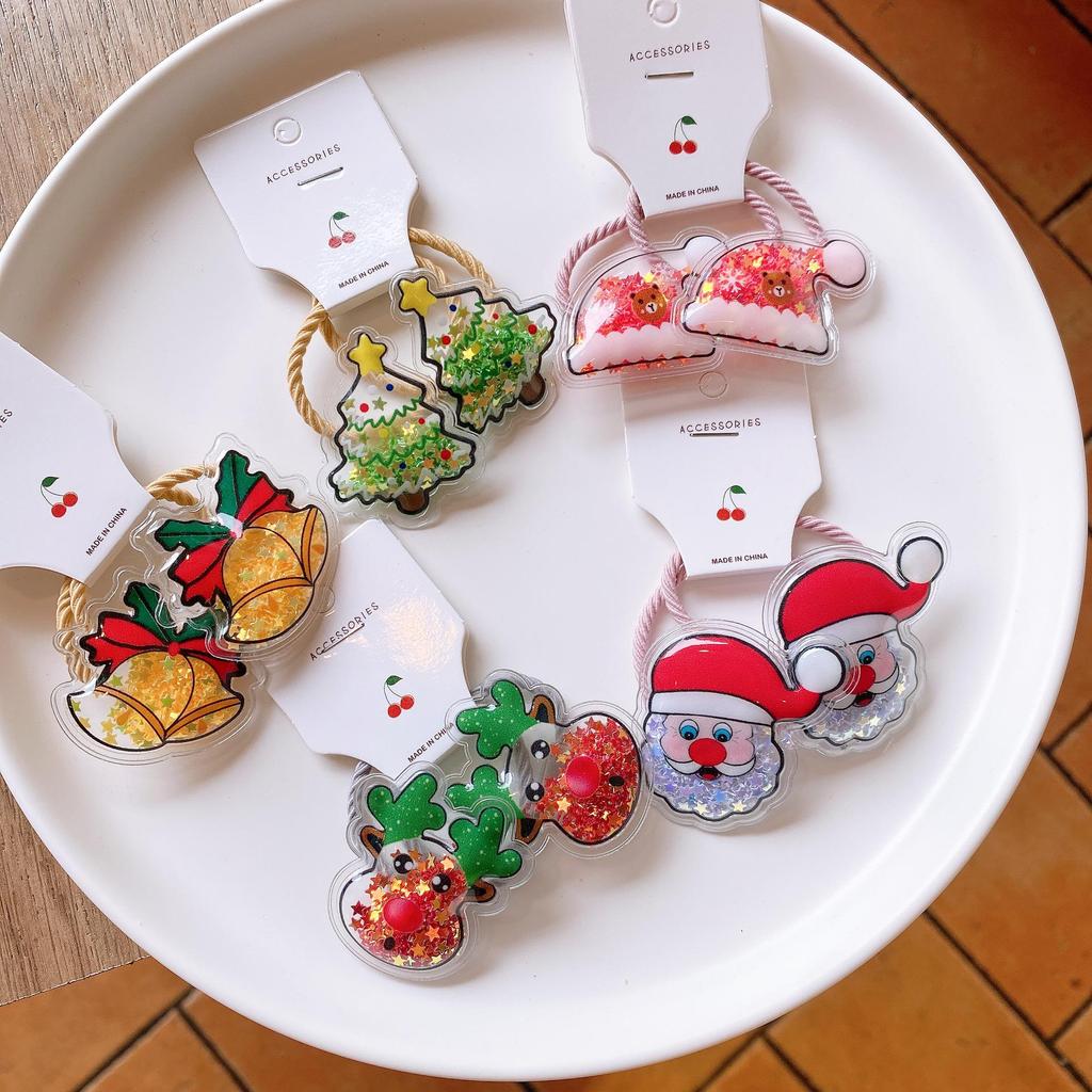 Children's Christmas-Themed Hair Accessories: Tassel Hair Clips & Colorful Santa Hair Ties
