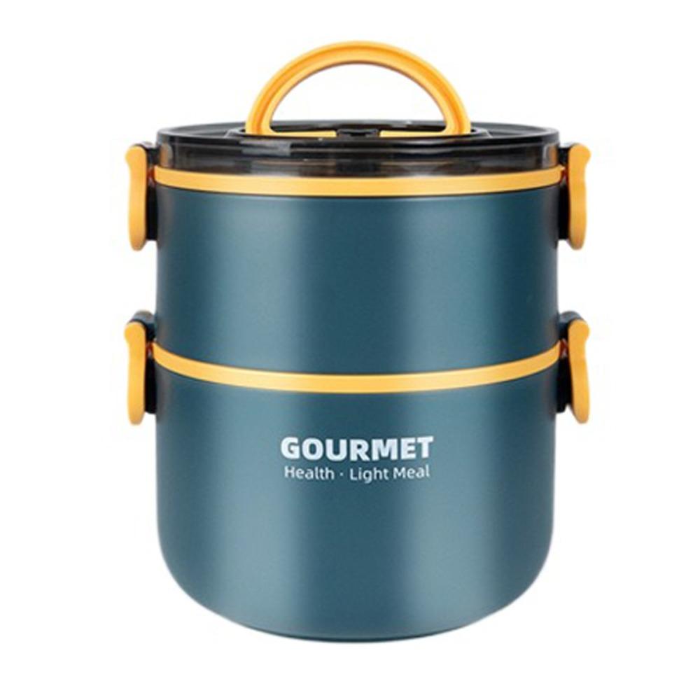 1000/1600ml Insulated Circular Lunch Box Double Layered Compartment Lunch Box  School