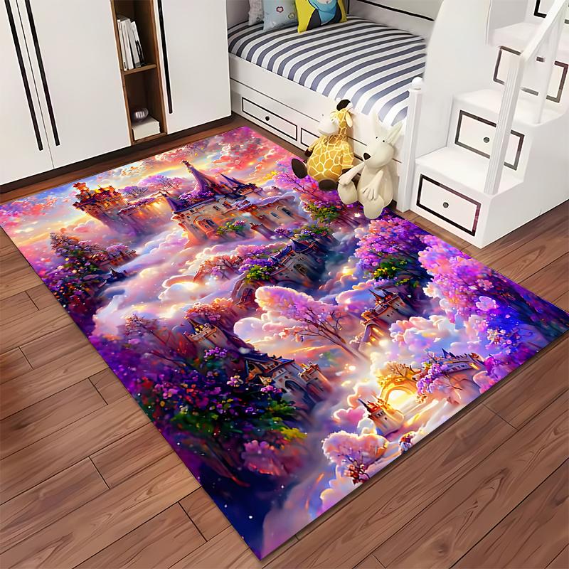 Whimsical Fantasy Castle In Clouds Rug Non-slip Rug Suitable for Living Room and Bedroom Sofas.