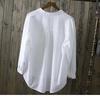 Cotton White Shirt Women's Tops Mujer Office Long Sleeve Korean Loose Casual Vertical V-neck Shirts Blusas De Mujer