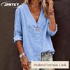 JPNTKY Women's Fashion Casual Solid Color Print Long Sleeve V Neck Blouses & Shirts