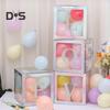 4 Pcs Balloon Box DIY Assembly Transparent Paper Box Balloon Box with Letters Reusable Stackable Cube Decorative Box for Party Wedding Birthday