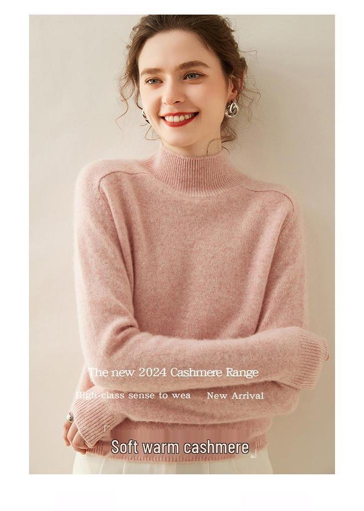 Women's Cashmere Sweater: Thickened Half-High Neck Knitwear, Solid Color, Soft and Warm for Autumn/Winter