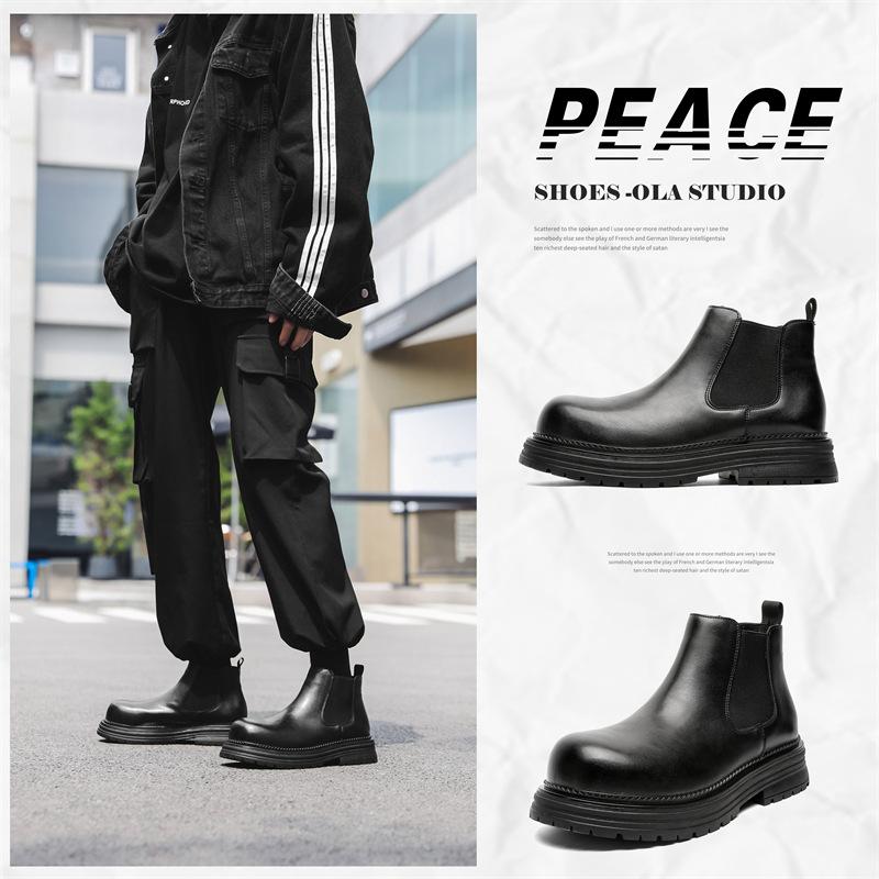 Cigarette Chelsea Boots Men'S Autumn Tooling British High Top Height Increasing Sleeve Martin Boots Platform Short Boots 22723-J
