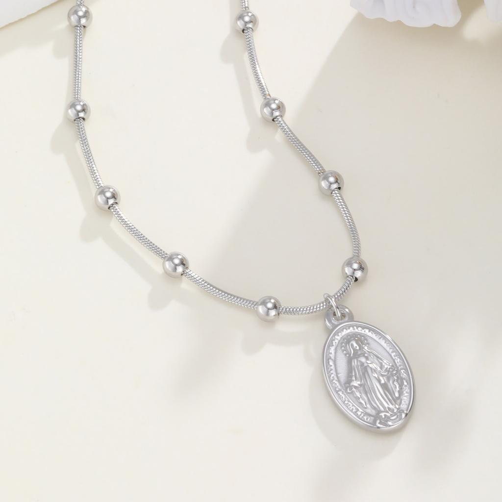 Vnox Rosario della Sacra Vergine Maria Collane Per Donne, Catena in Acciaio Inossidabile Con Coda a Croce, Gioielli Religiosi Preghiera Regalo