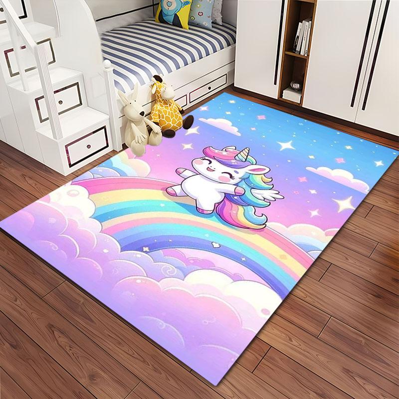 Cute Unicorn 3D HD Cartoon Area Carpet,Rug for Living Room Tapete for Bedroom Sofa Kitchen Doormat Decor,Kids Non-slip Floor Mat