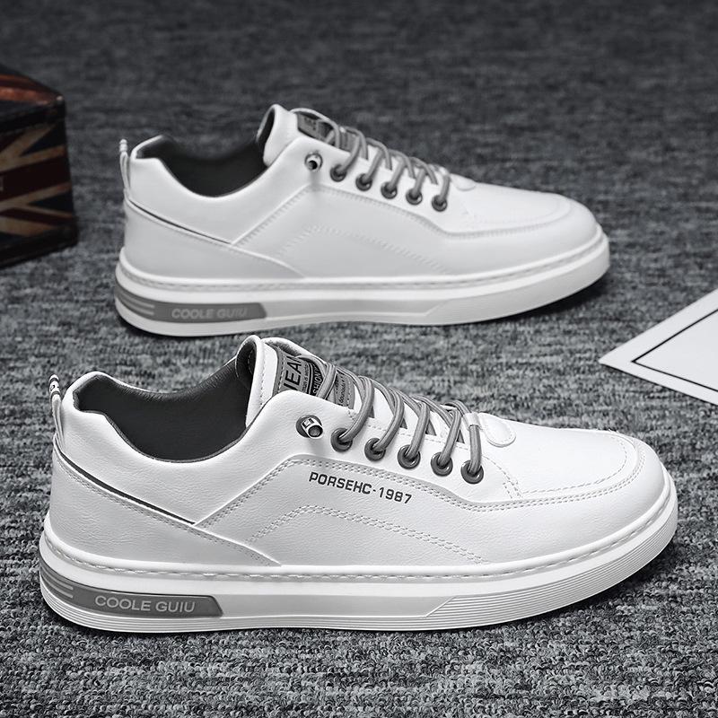 Men's Trendy Summer White Waterproof Leather Sneakers - Breathable, Casual, All-Match Low-Top Design