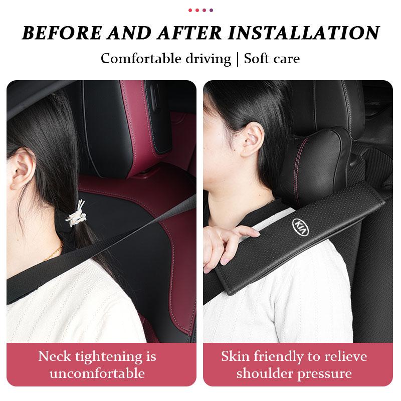 AAOI1 Car Leather Headrest Neck Pillow Seatbelt Shoulder Protection Pad Accessories For KIA K5 K2 Rio Optima Sportage Venga Sorento