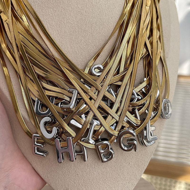 Titanium Steel Snake Bone Chain 26-Letter A-Z Initial Pendant Necklace Alphabet Choker Jewelry Holiday Gift For Women