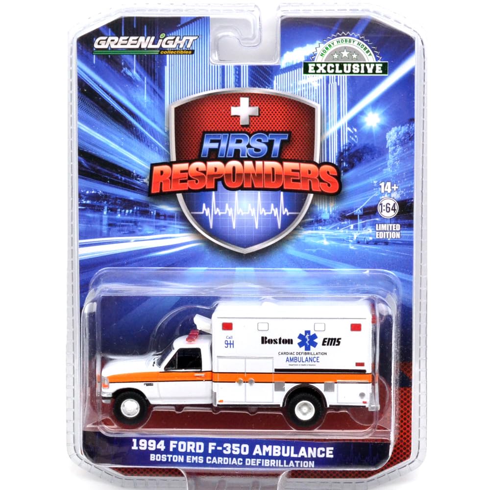 

GREENLIGHT Масштаб 1/64 1994 Ford F-350 Скорая помощь - Boston EMS зелёный
