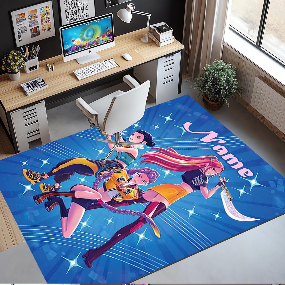 Custom Name KPop Demon Hunters Printed Carpet,Rug for Office Chair Living Room Bedroom Kitchen Room Decor Gifts.