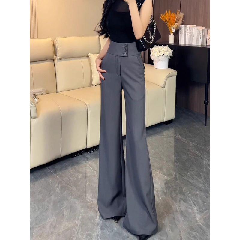 High-End Black Flared Suit Pants for Women, Summer 2026 New Style, Elegant High-Waisted, Slimming, Drapey, Floor-Length Bell-Bottom Pants
